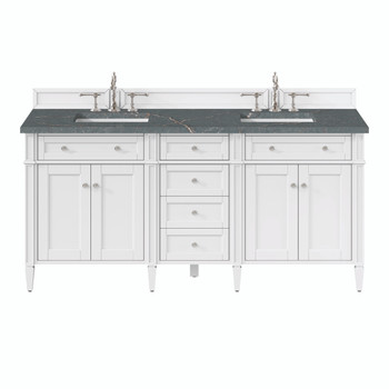 Brittany 72" Bright White Double Vanity W/ 3 Cm Parisien Bleu Quartz Top