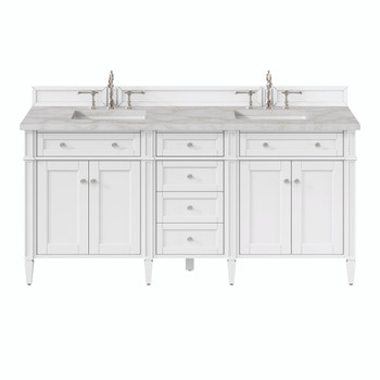 Brittany 72" Bright White Double Vanity W/ 3 Cm Victorian Silver Quartz Top