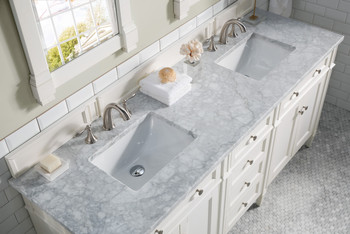 Brittany 72" Bright White Double Vanity W/ 3 Cm Carrara Marble Top
