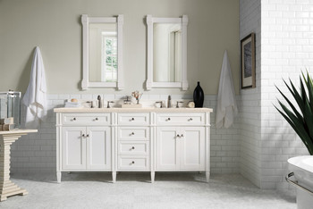 Brittany 72" Bright White Double Vanity W/ 3 Cm Eternal Marfil Quartz Top