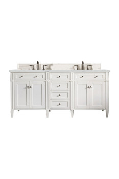 Brittany 72" Bright White Double Vanity W/ 3 Cm Ethereal Noctis Quartz Top