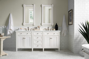 Brittany 72" Bright White Double Vanity W/ 3 Cm Ethereal Noctis Quartz Top