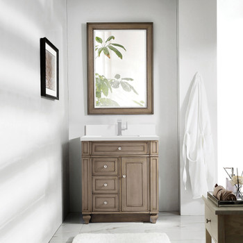 Bristol 30" Single Vanity, Whitewashed Walnut w/ Single Hole 3 CM White Zeus Silestone Top & Backsplash