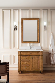 Bristol 36" Single Vanity, Saddle Brown w/ Single Hole 3 CM White Zeus Silestone Top & Backsplash
