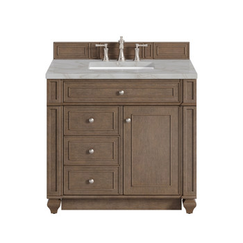 Bristol 36" Single Vanity, Whitewashed Walnut w/ 3 CM Victorian Silver Silestone Top