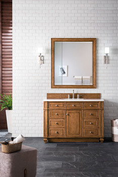 Bristol 48" Single Vanity, Saddle Brown w/ 3 CM White Zeus Silestone Top