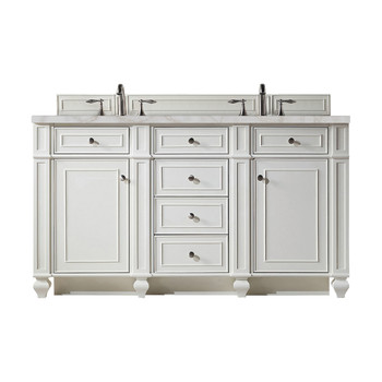 Bristol 60" Double Vanity, Bright White w/ 3 CM Victorian Silver Silestone Top w/FreePower Wireless Charger