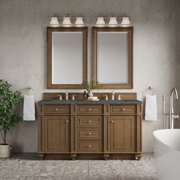 Bristol 60" Double Vanity, Saddle Brown w/ 3 CM Parisien Bleu Silestone Top