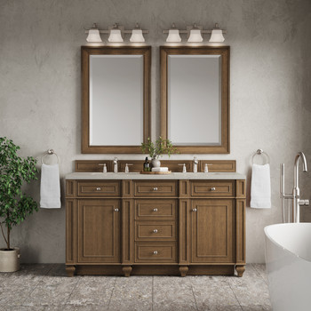 Bristol 60" Double Vanity, Saddle Brown, w/ 3 CM Siberian Silestone Top