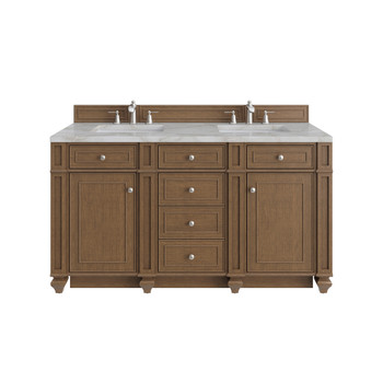 Bristol 60" Double Vanity, Saddle Brown w/ 3 CM Victorian Silver Silestone Top