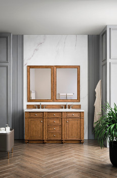 Bristol 60" Double Vanity, Saddle Brown w/ 3 CM White Zeus Silestone Top