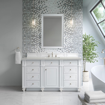 Bristol 60" Single Vanity, Bright White w/ 3 CM Lime Delight Silestone Top