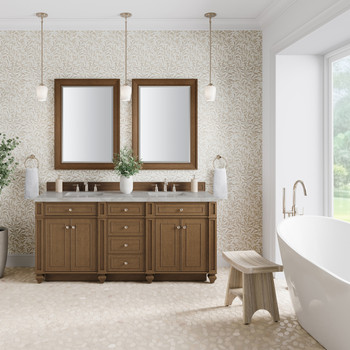 Bristol 72" Double Vanity, Saddle Brown w/ 3 CM Victorian Silver Silestone Top
