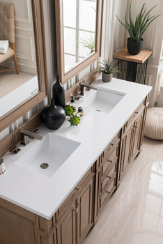 Bristol 72" Double Vanity, Whitewashed Walnut w/ 3 CM White Zeus Silestone Top