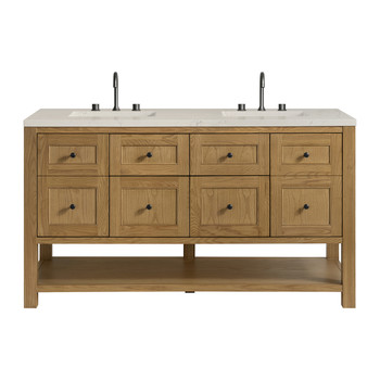 Breckenridge 60" Double Vanity, Light Natural Oak, w/ 3 CM Siberian Silestone Top w/FreePower Wireless Charger