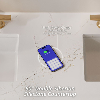 Breckenridge 60" Double Vanity, Light Natural Oak, w/ 3 CM Siberian Silestone Top w/FreePower Wireless Charger