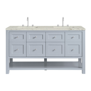 Breckenridge 60" Double Vanity, Serenity Blue, w/ 3 CM Victorian Silver Quartz Top