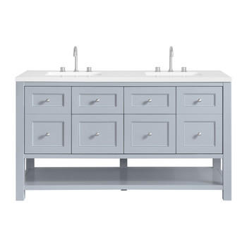 Breckenridge 60" Double Vanity, Serenity Blue, w/ 3 CM White Zeus Quartz Top