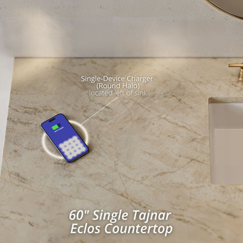 Breckenridge 60" Single Vanity, Smokey Celadon, w/ 3 CM Tajnar Eclos Top w/FreePower Wireless Charger