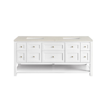 Breckenridge 72" Double Vanity, Bright White, w/ 3 CM Siberian Silestone Top