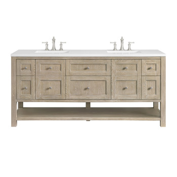 Breckenridge 72" Double Vanity, Whitewashed Oak w/ 3 CM White Zeus Silestone Top