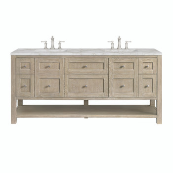 Breckenridge 72" Double Vanity, Whitewashed Oak w/ 3 CM Victorian Silver Silestone Top w/FreePower Wireless Charger