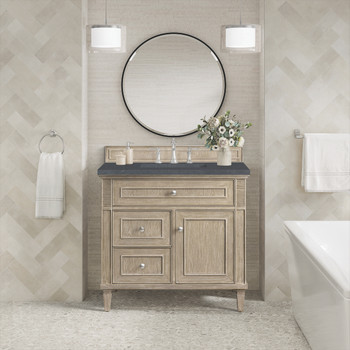 Lorelai 36" Single Vanity, Whitewashed Oak w/ 3 CM Charcoal Soapstone Silestone Top