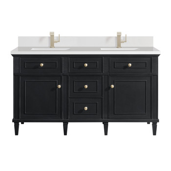 Lorelai 60" Double Vanity, Black Onyx w/ Single Hole 3 CM White Zeus Silestone Top & Backsplash