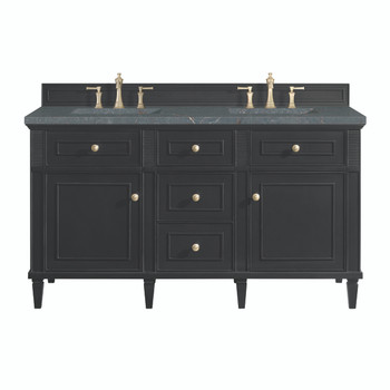 Lorelai 60" Double Vanity, Black Onyx w/ 3 CM Parisien Bleu Silestone Top