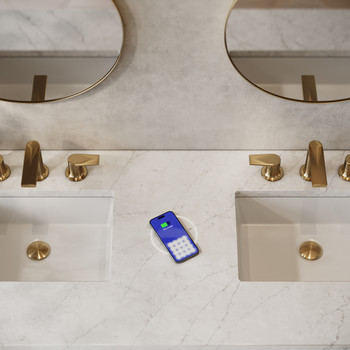 Lorelai 60" Double Vanity, Whitewashed Oak w/ 3 CM Eternal Jasmine Pearl Silestone Top w/FreePower Wireless Charger