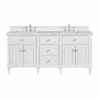 Lorelai 72" Double Vanity, Bright White w/ 3 CM Victorian Silver Silestone Top