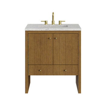 Hudson 30" Single Vanity, Honey Oak w/ 3 CM Eternal Jasmine Pearl Silestone Top