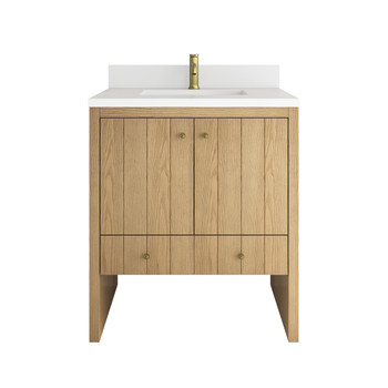 Hudson 30" Single Vanity, Light Natural Oak w/ Single Hole 3 CM White Zeus Silestone Top and Matching Backsplash