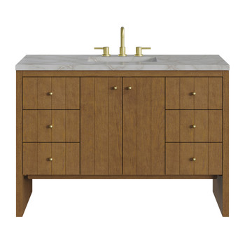 Hudson 48" Single Vanity, Honey Oak w/ 3 CM Victorian Silver Silestone Top