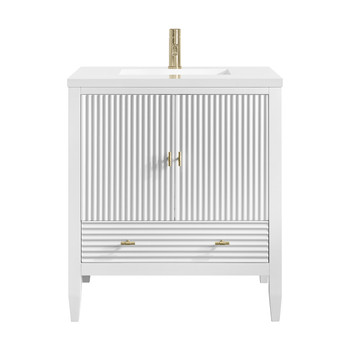 Myrrin 30" Single Vanity, Bright White w/ Single Hole 3 CM White Zeus Silestone Top and Matching Backsplash