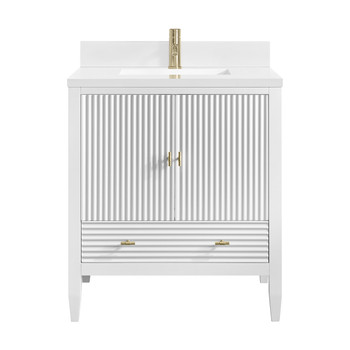 Myrrin 30" Single Vanity, Bright White w/ Single Hole 3 CM White Zeus Silestone Top and Matching Backsplash