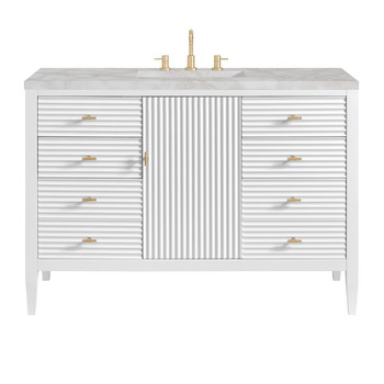Myrrin 48" Single Vanity, Bright White w/ 3 CM Victorian Silver Silestone Top w/FreePower Wireless Charger