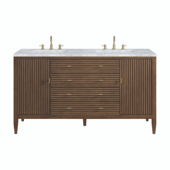 Myrrin 60" Double Vanity, Mid Century Walnut w/ 3 CM Carrara White Marble Top