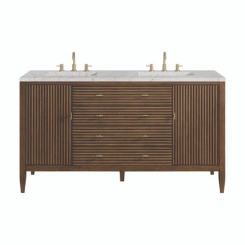 Myrrin 60" Double Vanity, Mid Century Walnut w/ 3 CM Eternal Jasmine Pearl Silestone Top