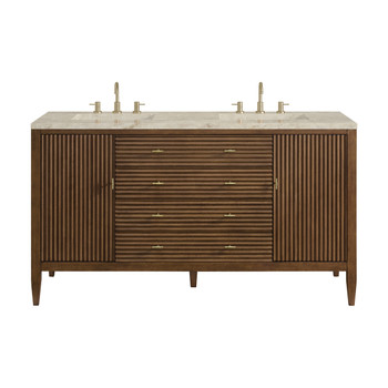 Myrrin 60" Double Vanity, Mid Century Walnut, w/ 3 CM Tajnar Eclos Top