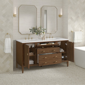 Myrrin 60" Double Vanity, Mid Century Walnut w/ 3 CM White Zeus Silestone Top