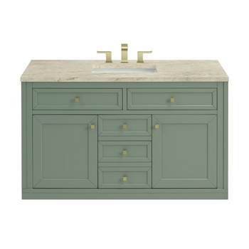 Chicago 48" Single Vanity, Smokey Celadon, w/ 3 CM Tajnar Eclos Top w/FreePower Wireless Charger