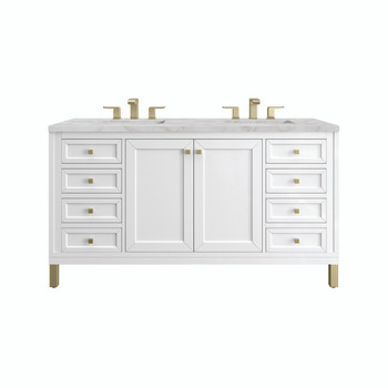 Chicago 60" Double Vanity, Glossy White, w/ 3 CM Victorian Silver Silestone® Top