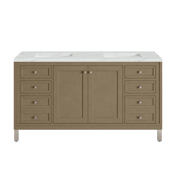 Chicago 60" Double Vanity, Walnut Whisper, w/ 3 CM Ethereal Noctis Silestone® Top