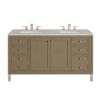 Chicago 60" Double Vanity, Walnut Whisper, w/ 3 CM Victorian Silver Silestone® Top