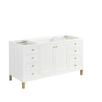 Chicago 60" Single Vanity, Glossy White, w/ 3 CM Carrara Marble Top