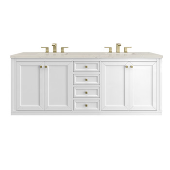 Chicago 72" Double Vanity, Glossy White, w/ 3 CM Siberian Silestone Top w/FreePower Wireless Charger