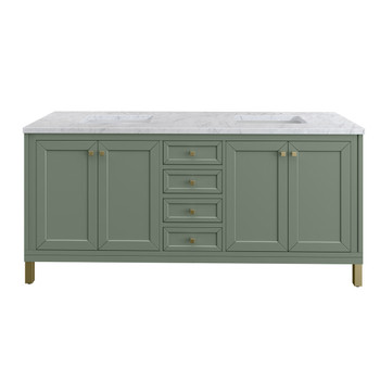 Chicago 72" Double Vanity, Smokey Celadon, w/ 3 CM Carrara Marble Top