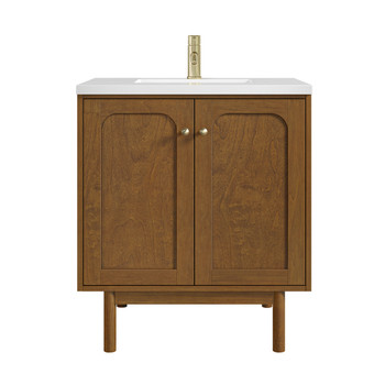 Laurent 30" Single Vanity, Honey Oak w/ Single Hole 3 CM White Zeus Silestone Top and Matching Backsplash