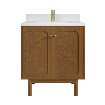Laurent 30" Single Vanity, Honey Oak w/ Single Hole 3 CM White Zeus Silestone Top and Matching Backsplash